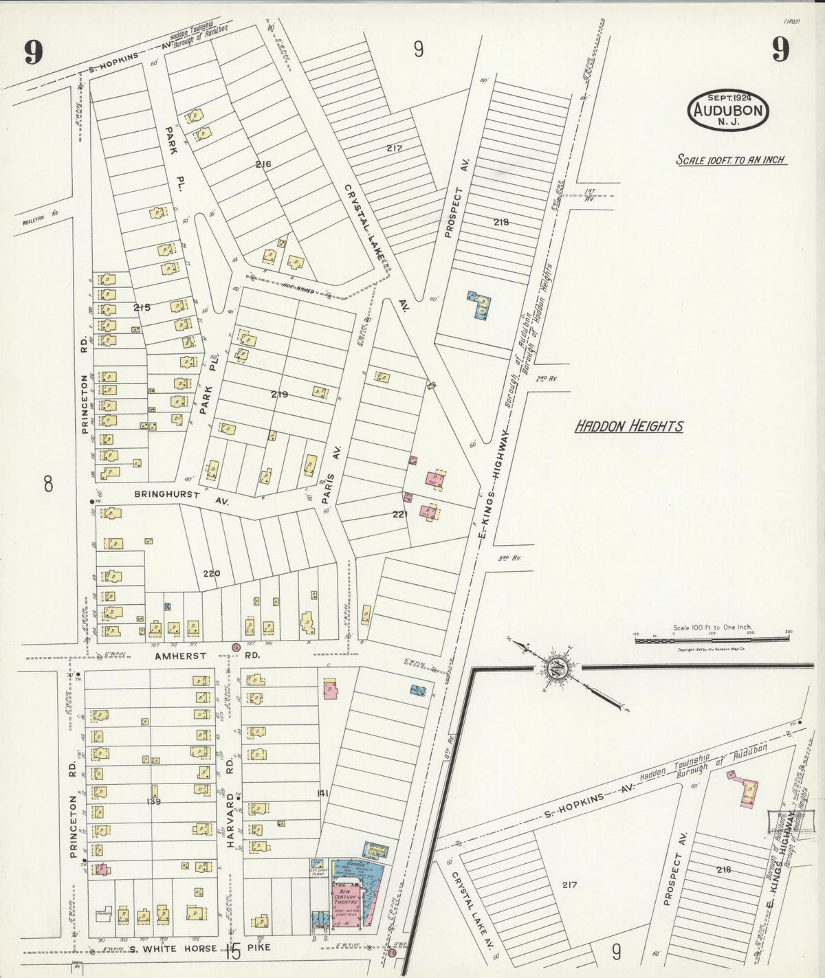 Sanborn Fire Insurance Map from Audubon, Camden County, New Jersey (1924), Sheet #0009 - Complete Map Set gallery image, historic Sanborn map, vintage wall art, New Jersey New Jersey