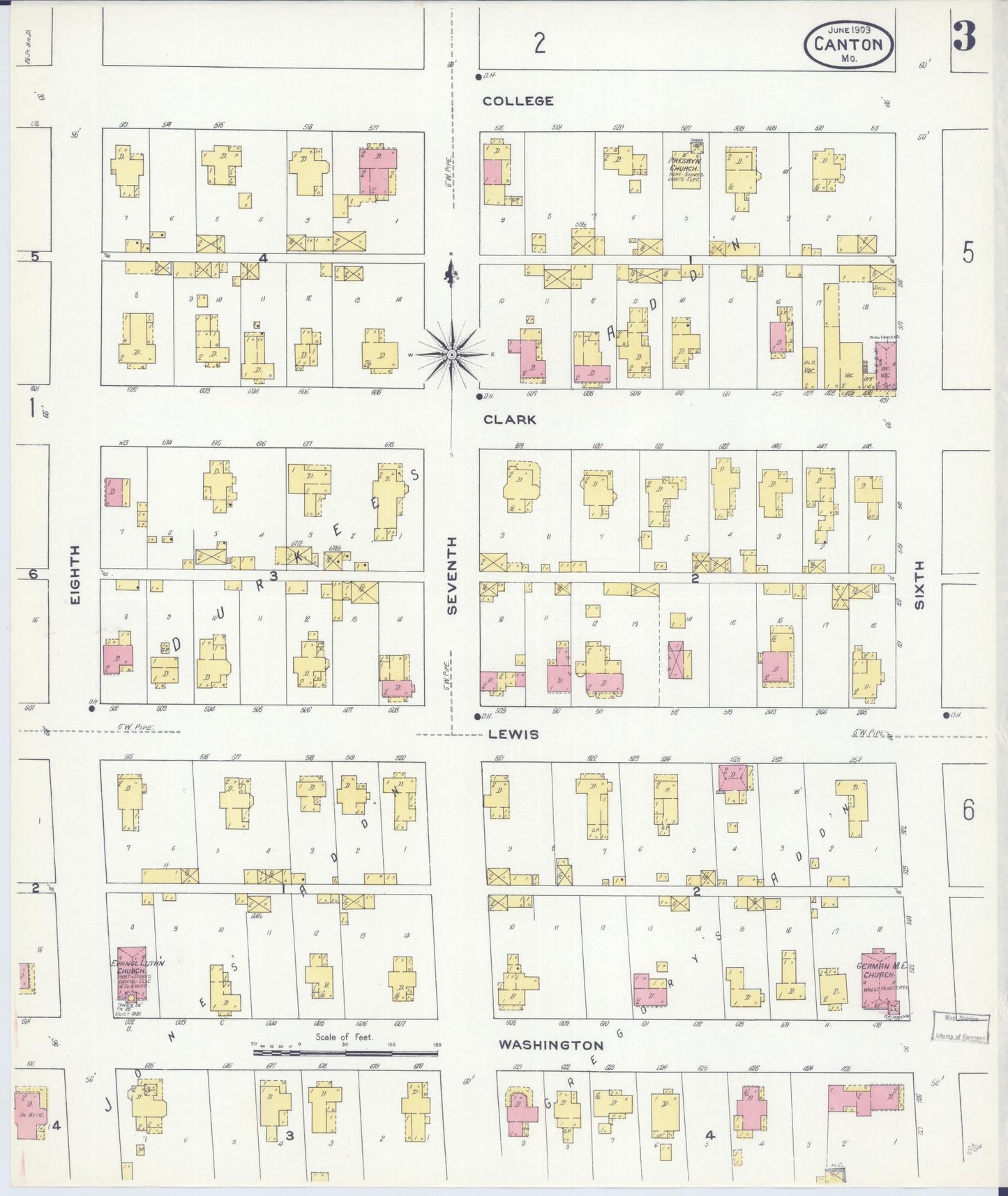 Sanborn Fire Insurance Map from Canton, Lewis County, Missouri (1909), Sheet #0003 - Historic Sanborn Fire Insurance Map Print, vintage old map wall art, antique decor, genealogy gift, Missouri Missouri map