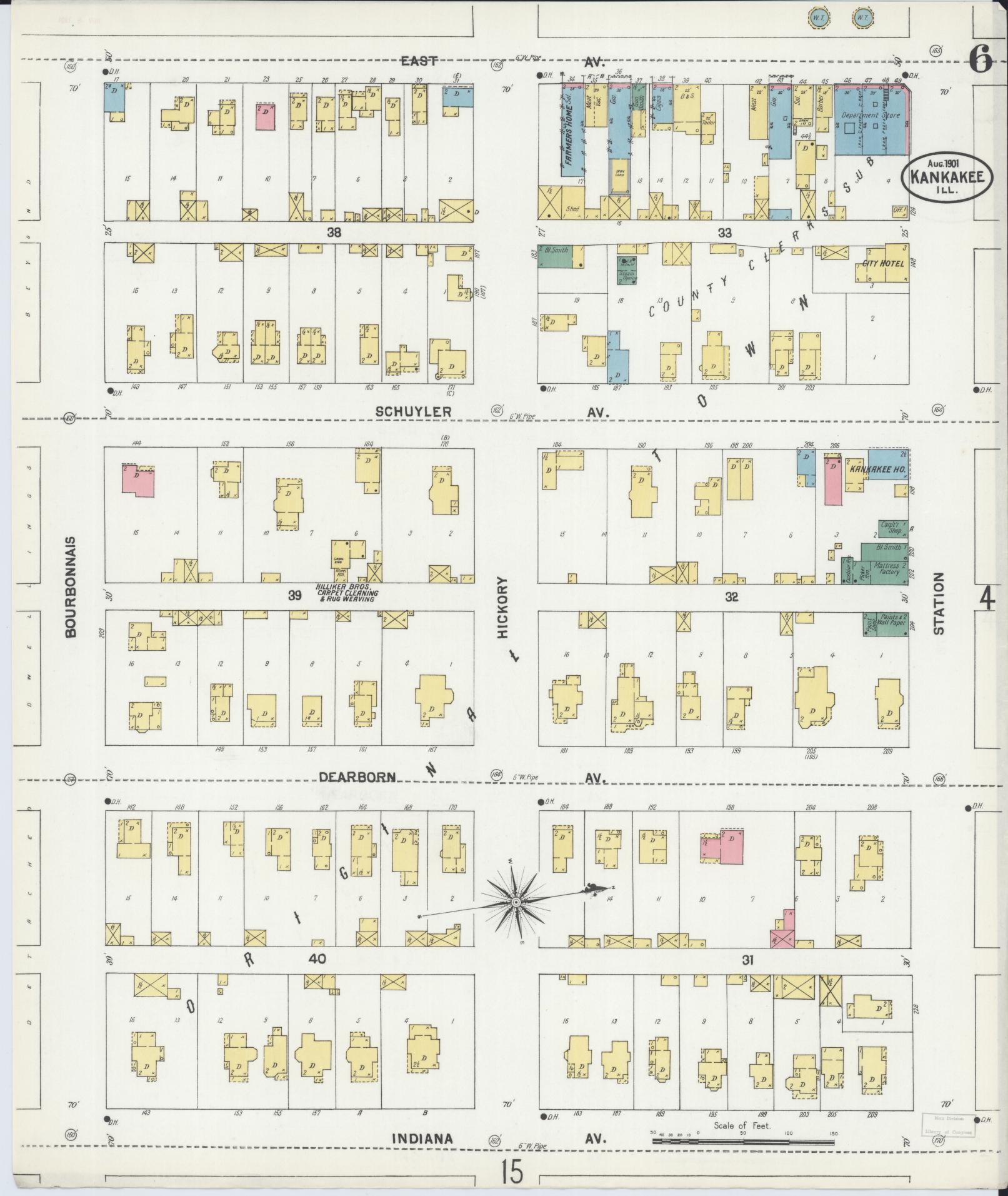 Sanborn Fire Insurance Map from Kankakee, Kankakee County, Illinois (1901), Sheet #0006 - Historic Sanborn Fire Insurance Map Print, vintage old map wall art, antique decor, genealogy gift, Illinois Illinois map