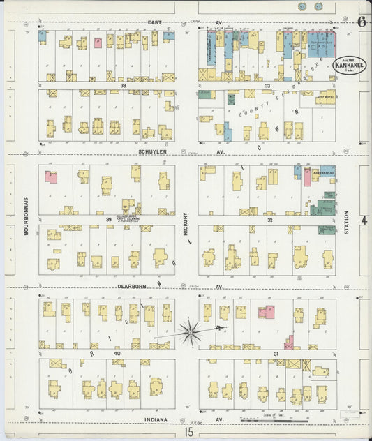 Sanborn Fire Insurance Map from Kankakee, Kankakee County, Illinois (1901), Sheet #0006 - Historic Sanborn Fire Insurance Map Print, vintage old map wall art, antique decor, genealogy gift, Illinois Illinois map