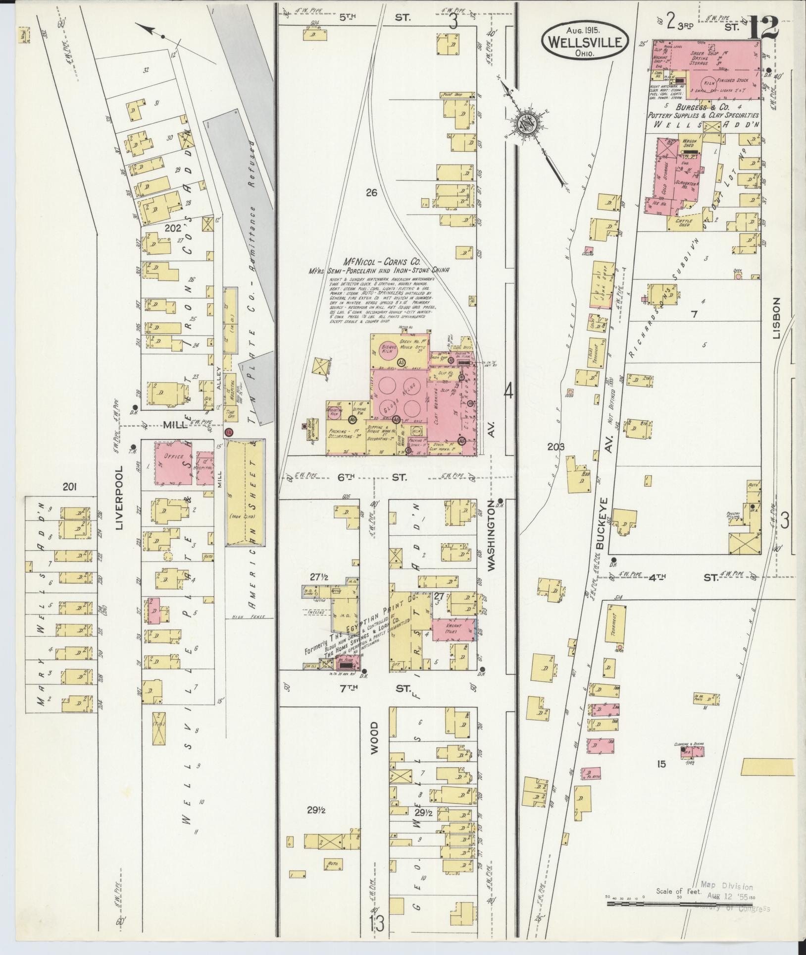 Sanborn Fire Insurance Map from Wellsville, Columbiana County, Ohio (1915), Sheet #0012 - Complete Map Set gallery image, historic Sanborn map, vintage wall art, Ohio Ohio