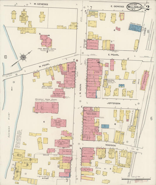 Sanborn Fire Insurance Map from Wellsville, Allegany County, New York (1922), Sheet #0002 - Historic Sanborn Fire Insurance Map Print, vintage old map wall art, antique decor, genealogy gift, New York New York map