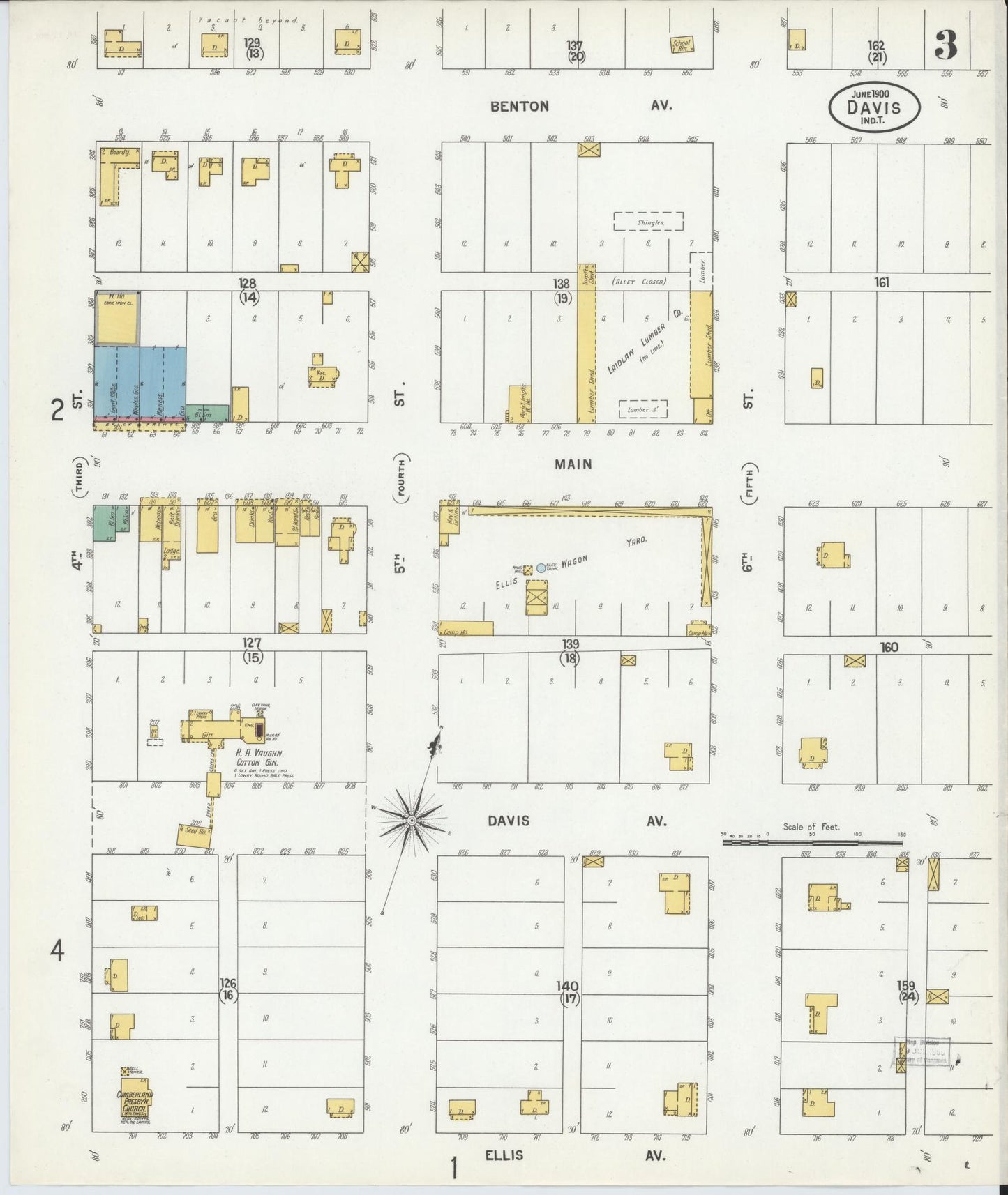 Sanborn Fire Insurance Map from Davis, Murray County, Oklahoma (1900), Sheet #0003 - Complete Map Set gallery image, historic Sanborn map, vintage wall art, Oklahoma Oklahoma