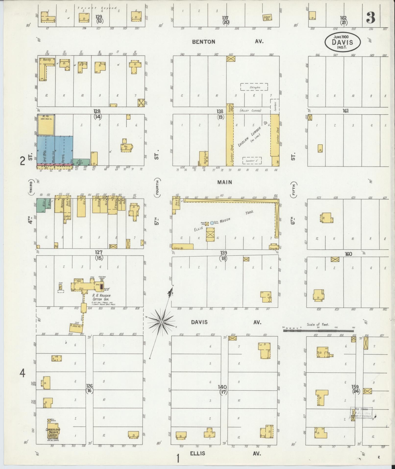 Sanborn Fire Insurance Map from Davis, Murray County, Oklahoma (1900), Sheet #0003 - Complete Map Set gallery image, historic Sanborn map, vintage wall art, Oklahoma Oklahoma