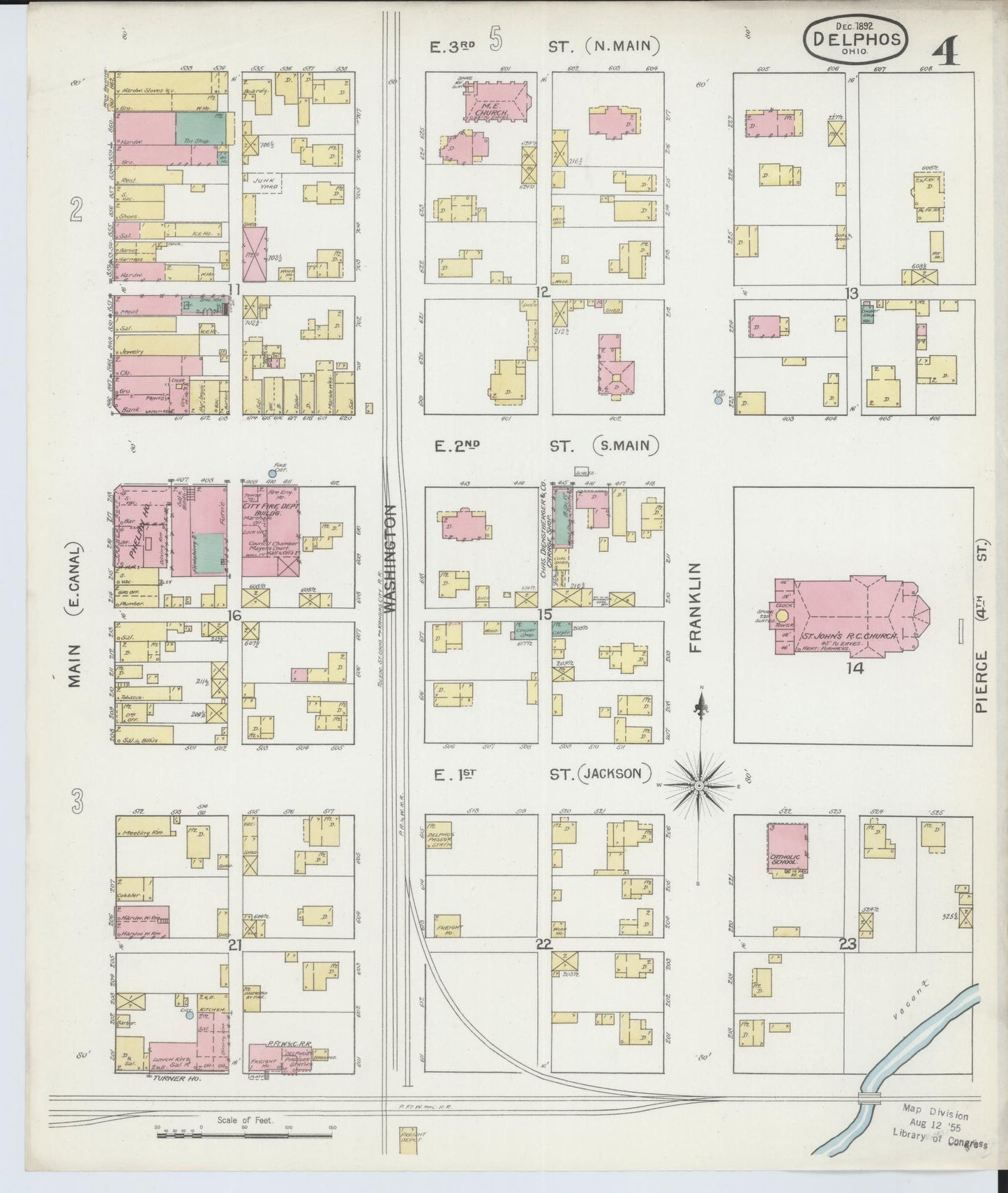 Sanborn Fire Insurance Map from Delphos, Van Wert And Allen Counties, Ohio (1892), Sheet #0004 - Historic Sanborn Fire Insurance Map Print, vintage old map wall art, antique decor, genealogy gift, Ohio Ohio map