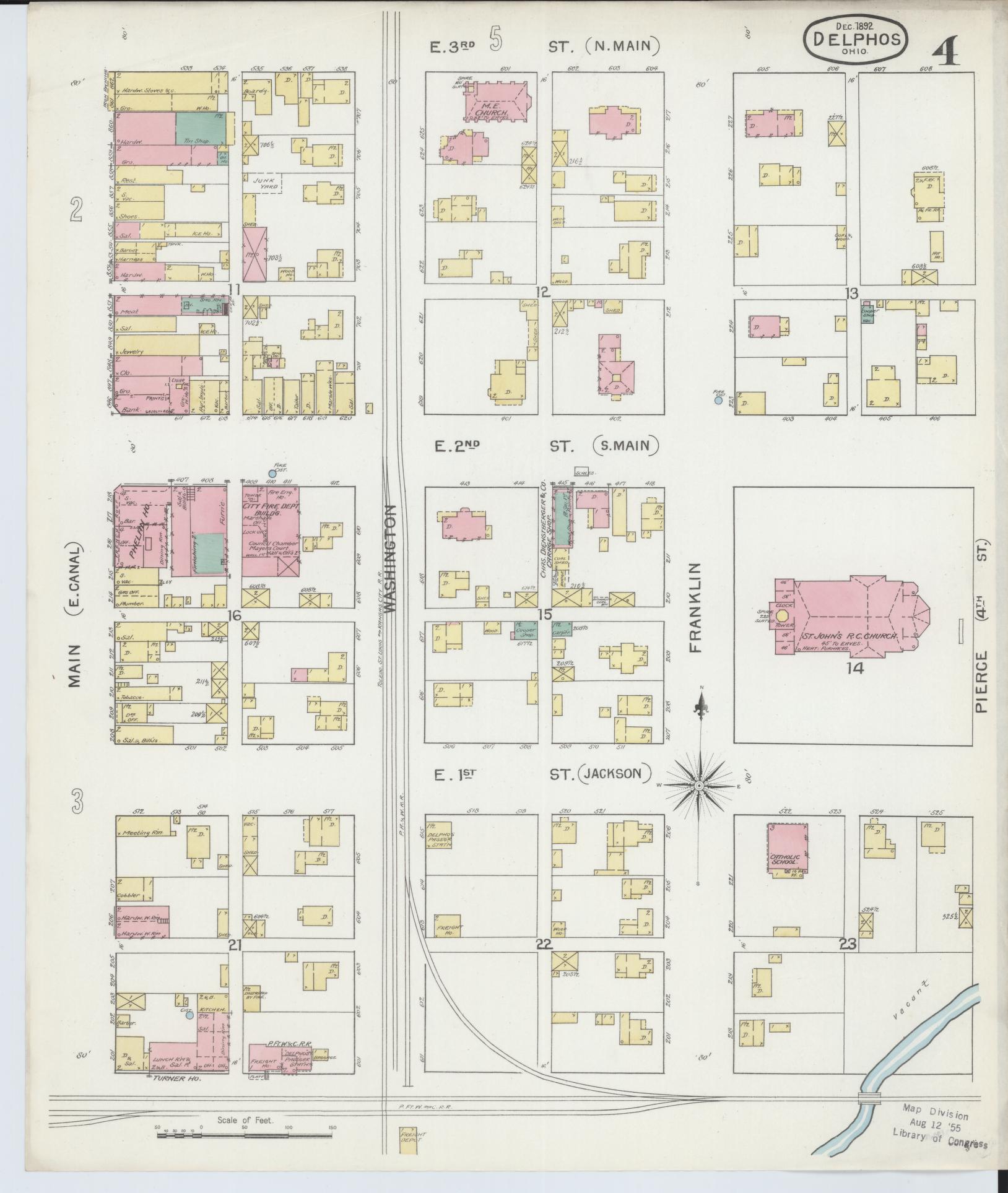 Sanborn Fire Insurance Map from Delphos, Van Wert And Allen Counties, Ohio (1892), Sheet #0004 - Historic Sanborn Fire Insurance Map Print, vintage old map wall art, antique decor, genealogy gift, Ohio Ohio map