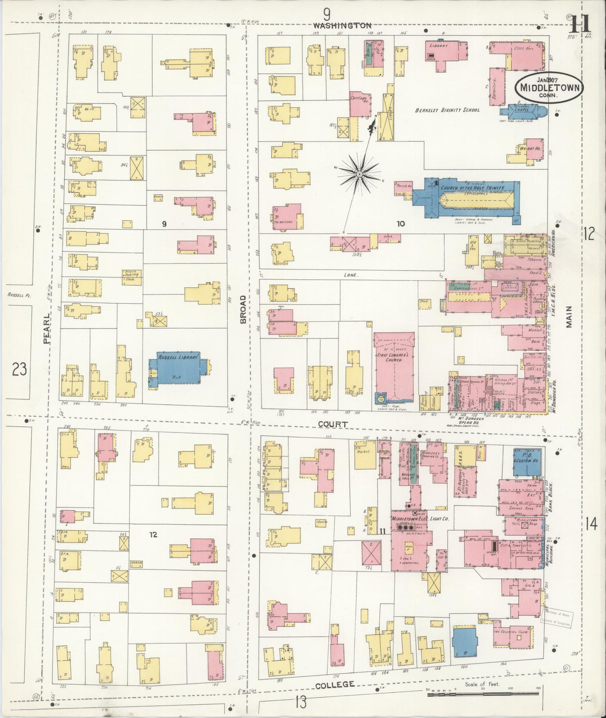 Sanborn Fire Insurance Map from Middletown, Middlesex County, Connecticut (1907), Sheet #0011 - Historic Sanborn Fire Insurance Map Print, vintage old map wall art, antique decor, genealogy gift, Connecticut Connecticut map