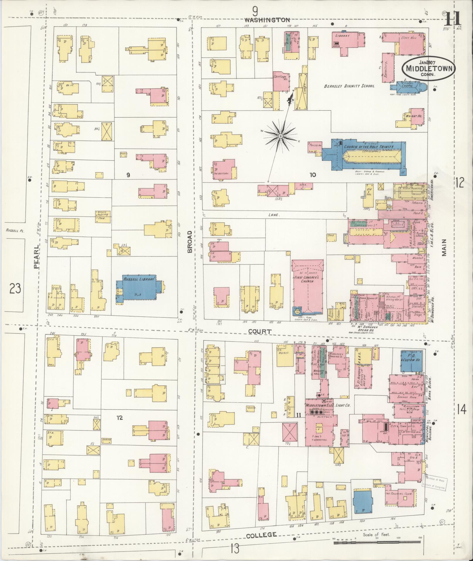 Sanborn Fire Insurance Map from Middletown, Middlesex County, Connecticut (1907), Sheet #0011 - Historic Sanborn Fire Insurance Map Print, vintage old map wall art, antique decor, genealogy gift, Connecticut Connecticut map