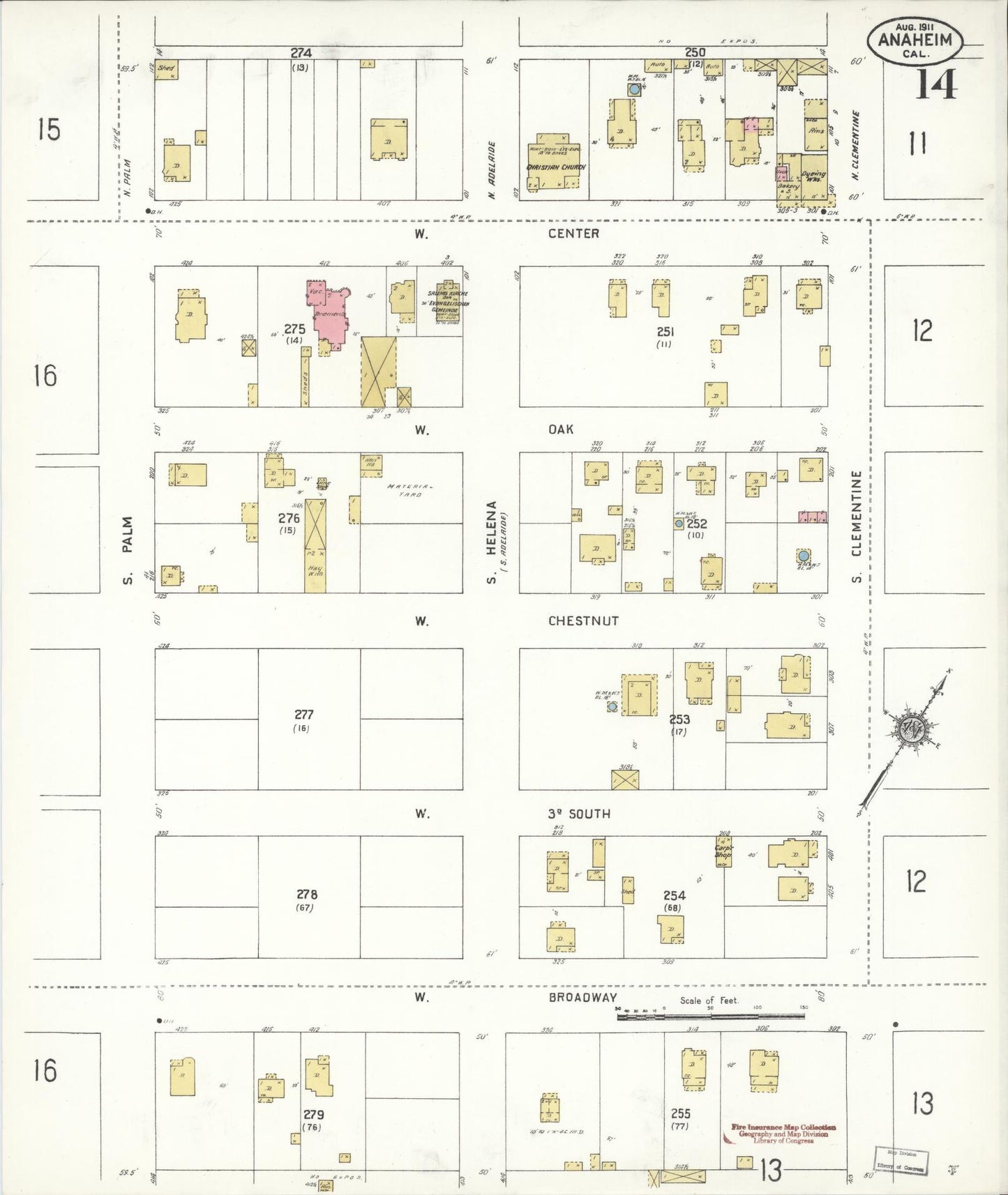Sanborn Fire Insurance Map from Anaheim, Orange County, California (1911), Sheet #0014 - Historic Sanborn Fire Insurance Map Print, vintage old map wall art, antique decor, genealogy gift, California California map