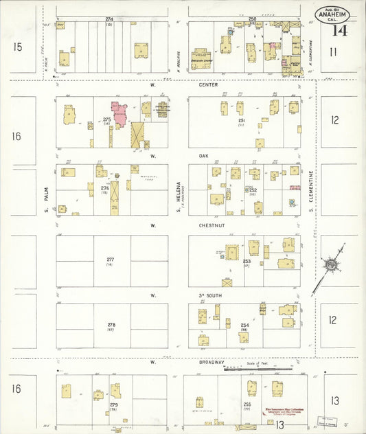 Sanborn Fire Insurance Map from Anaheim, Orange County, California (1911), Sheet #0014 - Historic Sanborn Fire Insurance Map Print, vintage old map wall art, antique decor, genealogy gift, California California map