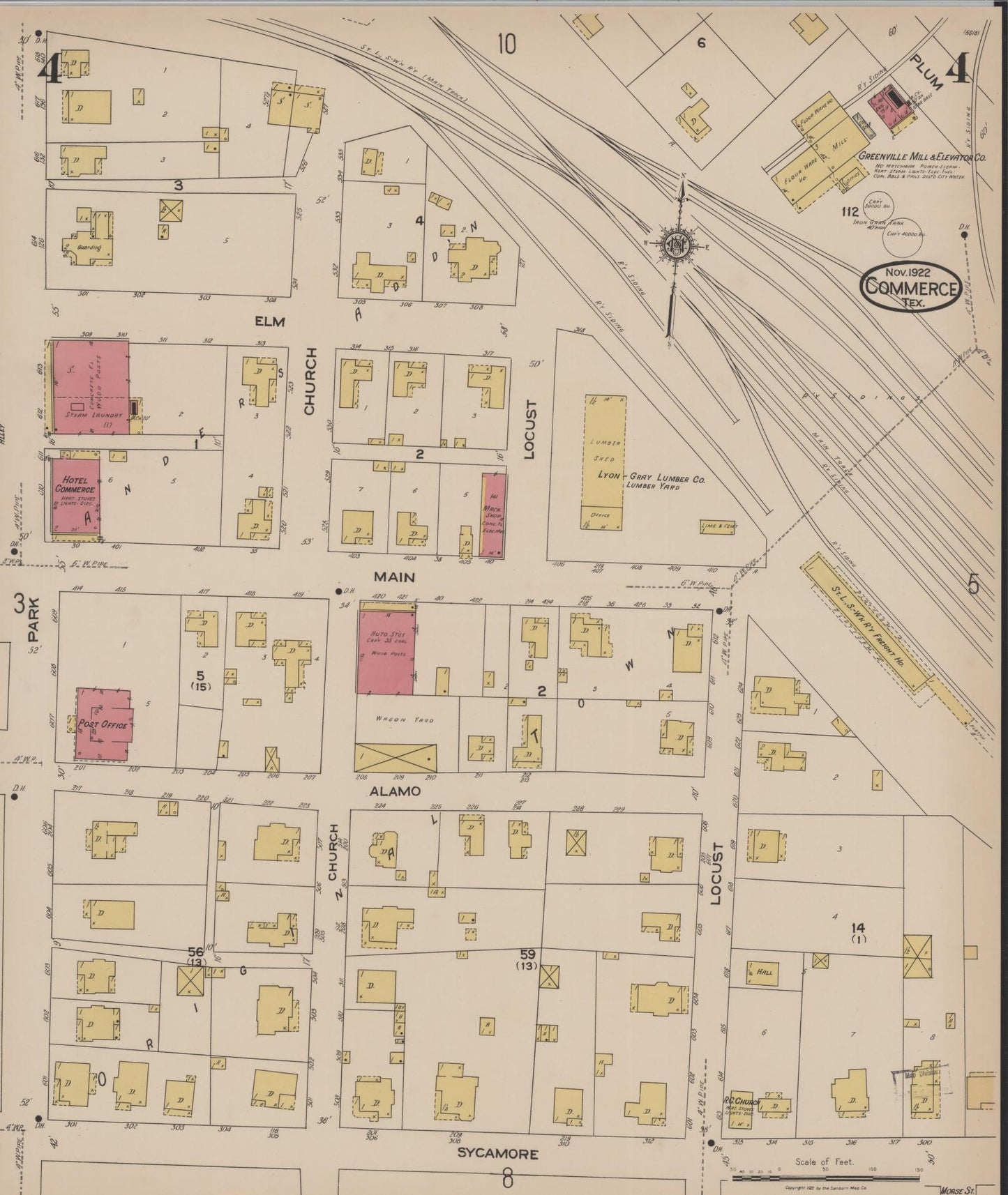 Sanborn Fire Insurance Map from Commerce, Hunt County, Texas (1922), Sheet #0004 - Historic Sanborn Fire Insurance Map Print, vintage old map wall art, antique decor, genealogy gift, Texas Texas map