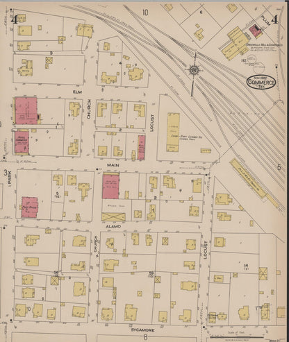 Sanborn Fire Insurance Map from Commerce, Hunt County, Texas (1922), Sheet #0004 - Historic Sanborn Fire Insurance Map Print, vintage old map wall art, antique decor, genealogy gift, Texas Texas map