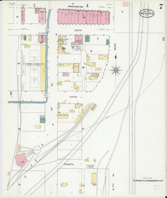 Sanborn Fire Insurance Map from Mendota, La Salle County, Illinois (1909), Sheet #0007 - Historic Sanborn Fire Insurance Map Print, vintage old map wall art, antique decor, genealogy gift, Illinois Illinois map