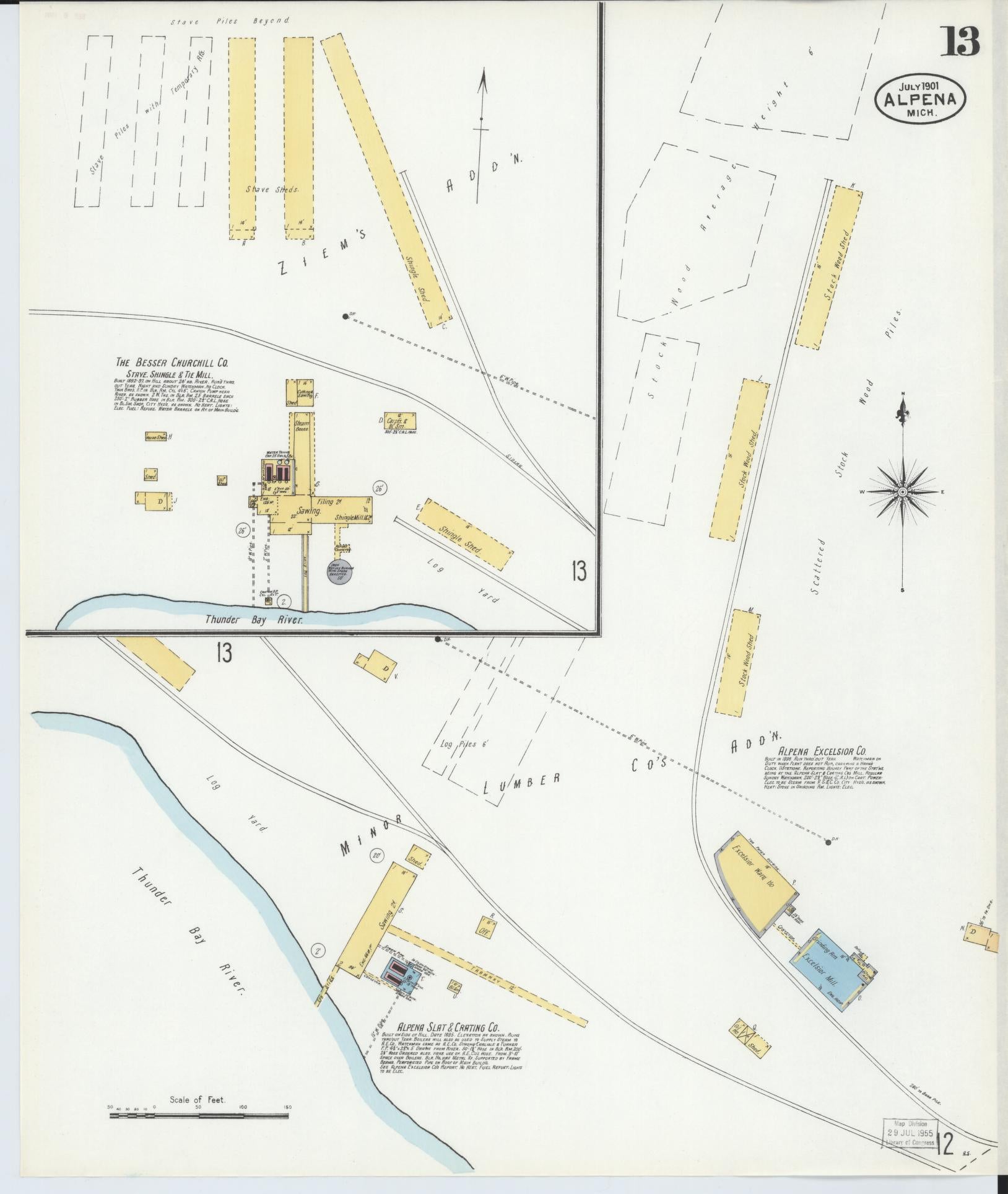 Sanborn Fire Insurance Map from Alpena, Alpena County, Michigan (1901), Sheet #0013 - Complete Map Set gallery image, historic Sanborn map, vintage wall art, Michigan Michigan