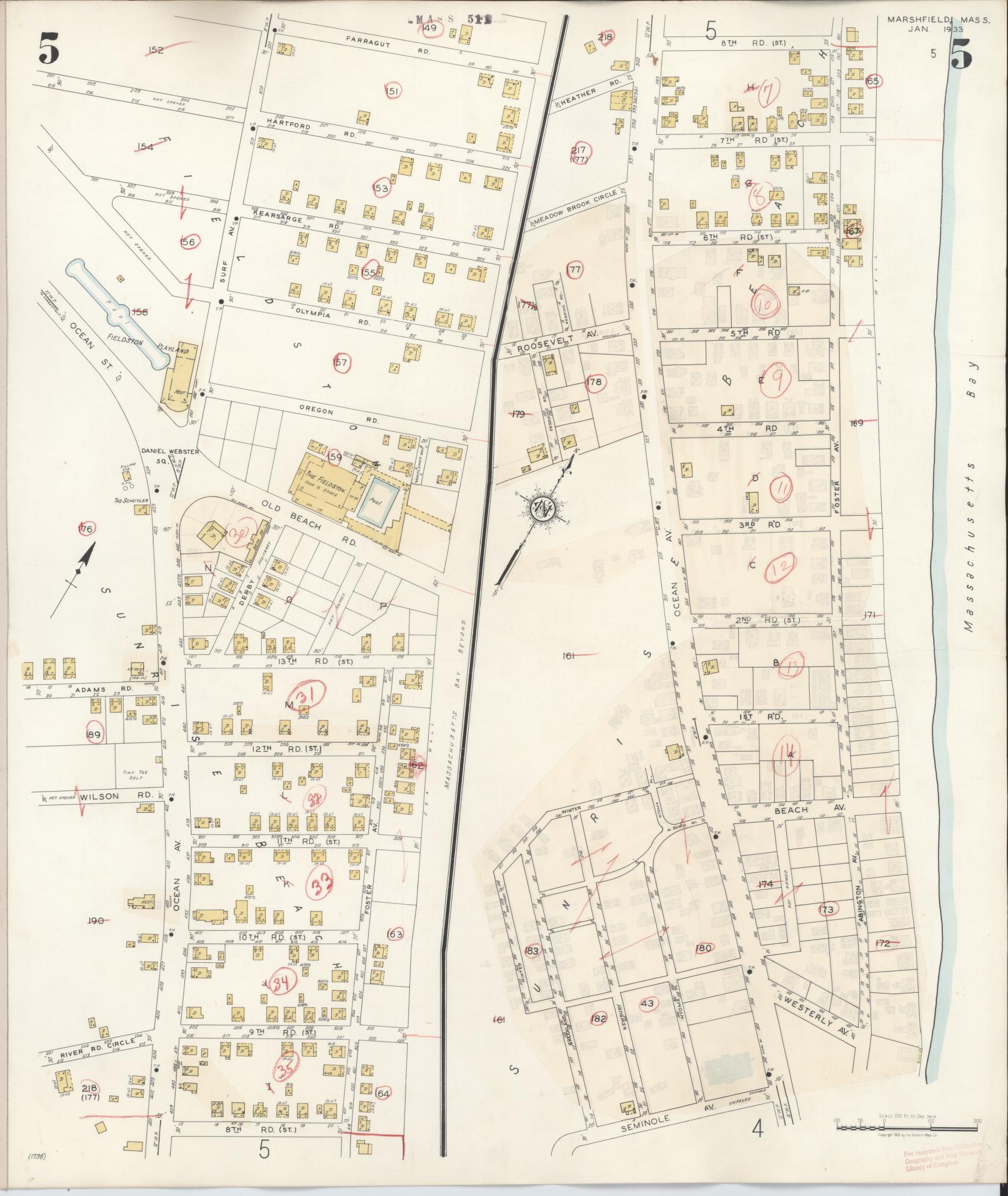 Sanborn Fire Insurance Map from Marshfield, Plymouth County, Massachusetts (1942), Sheet #0005 - Historic Sanborn Fire Insurance Map Print, vintage old map wall art, antique decor, genealogy gift, Massachusetts Massachusetts map