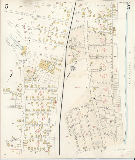 Sanborn Fire Insurance Map from Marshfield, Plymouth County, Massachusetts (1942), Sheet #0005 - Historic Sanborn Fire Insurance Map Print, vintage old map wall art, antique decor, genealogy gift, Massachusetts Massachusetts map
