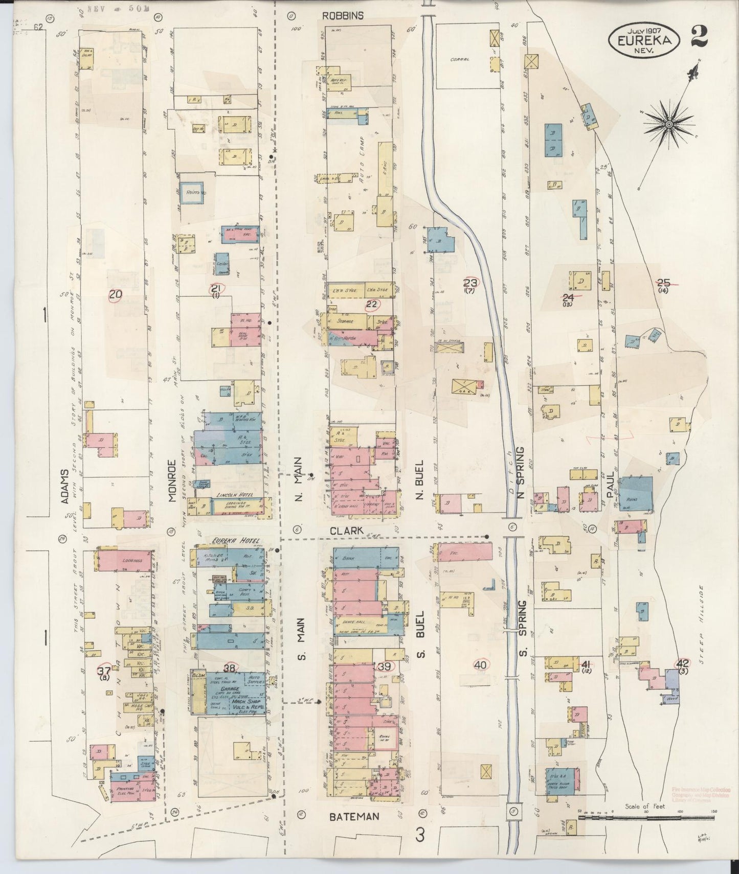 Sanborn Fire Insurance Map from Eureka, Eureka County, Nevada (1941), Sheet #0002 - Historic Sanborn Fire Insurance Map Print, vintage old map wall art, antique decor, genealogy gift, Nevada Nevada map