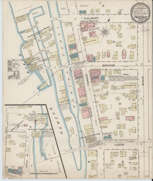 Sanborn Fire Insurance Map from Phoenix, Oswego County, New York (1885), Sheet #0001 - Historic Sanborn Fire Insurance Map Print, vintage old map wall art, antique decor, genealogy gift, New York New York map