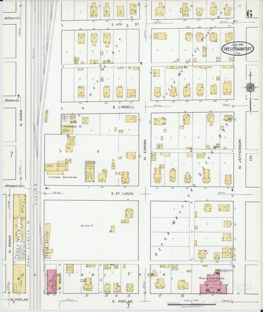 Sanborn Fire Insurance Map from West Frankfort, Franklin County, Illinois (1919), Sheet #0006 - Historic Sanborn Fire Insurance Map Print, vintage old map wall art, antique decor, genealogy gift, Illinois Illinois map