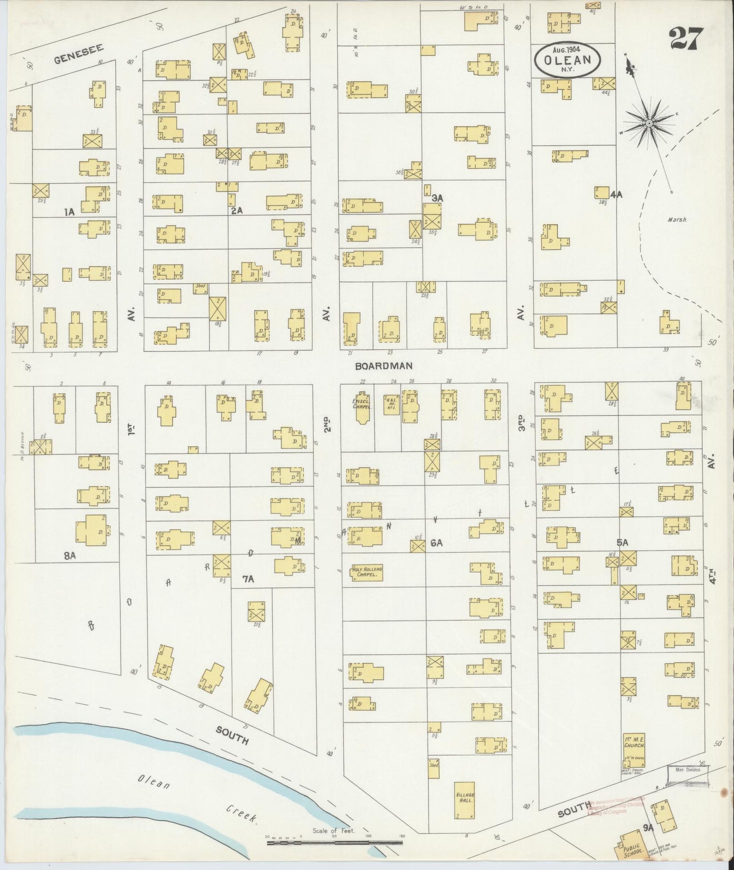 Sanborn Fire Insurance Map from Olean, Cattaraugus County, New York (1904), Sheet #0027 - Complete Map Set gallery image, historic Sanborn map, vintage wall art, New York New York
