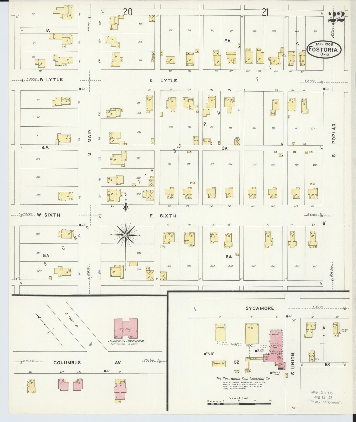 Sanborn Fire Insurance Map from Fostoria, Seneca, Hancock, And Wood Counties, Ohio (1908), Sheet #0022 - Historic Sanborn Fire Insurance Map Print, vintage old map wall art, antique decor, genealogy gift, Ohio Ohio map