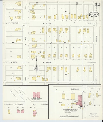 Sanborn Fire Insurance Map from Fostoria, Seneca, Hancock, And Wood Counties, Ohio (1908), Sheet #0022 - Historic Sanborn Fire Insurance Map Print, vintage old map wall art, antique decor, genealogy gift, Ohio Ohio map
