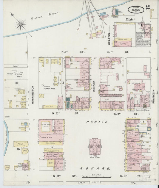 Sanborn Fire Insurance Map from Waco, McLennan County, Texas (1889), Sheet #0002 - Historic Sanborn Fire Insurance Map Print, vintage old map wall art, antique decor, genealogy gift, Texas Texas map