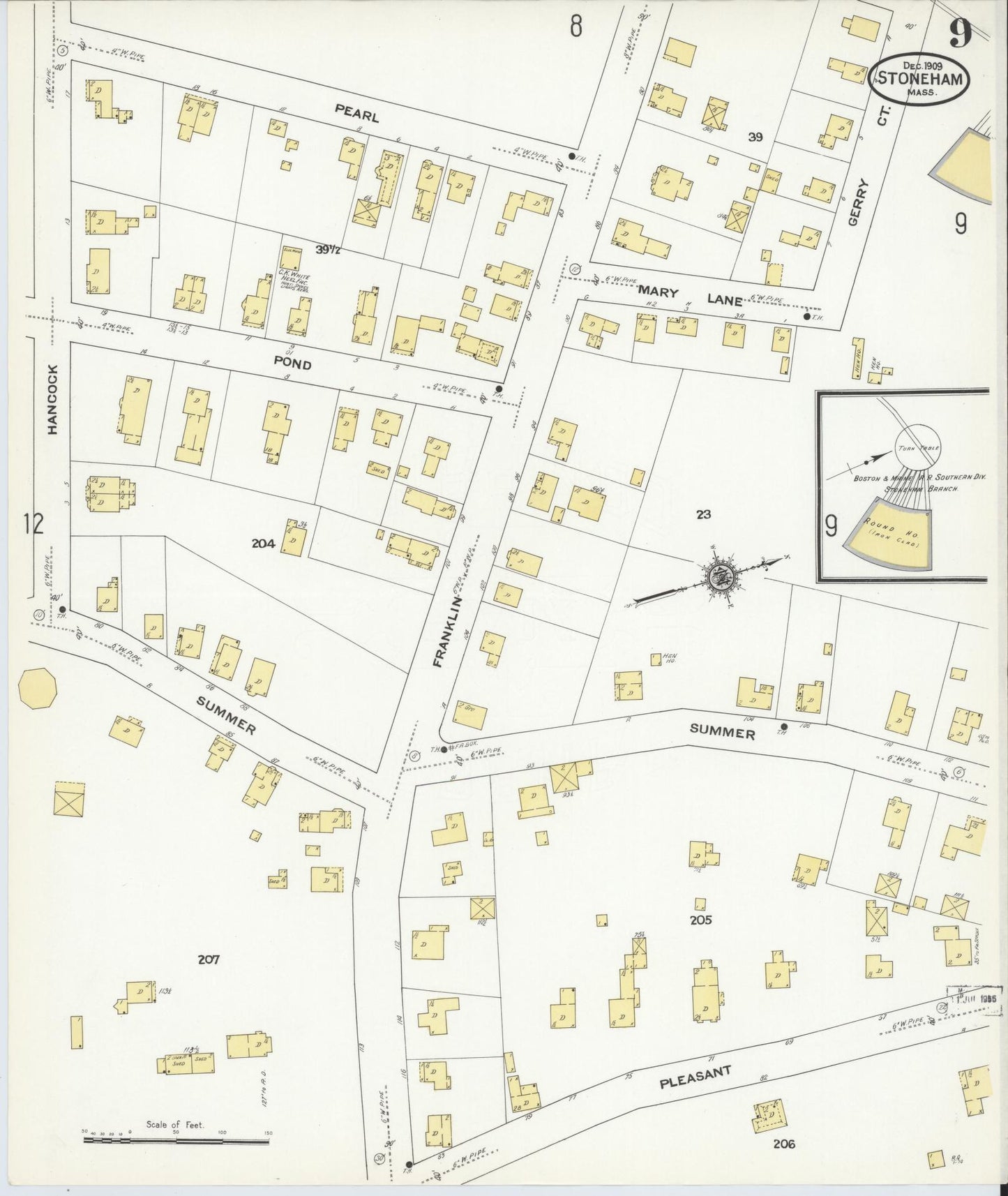 Sanborn Fire Insurance Map from Stoneham, Middlesex County, Massachusetts (1909), Sheet #0009 - Complete Map Set gallery image, historic Sanborn map, vintage wall art, Massachusetts Massachusetts
