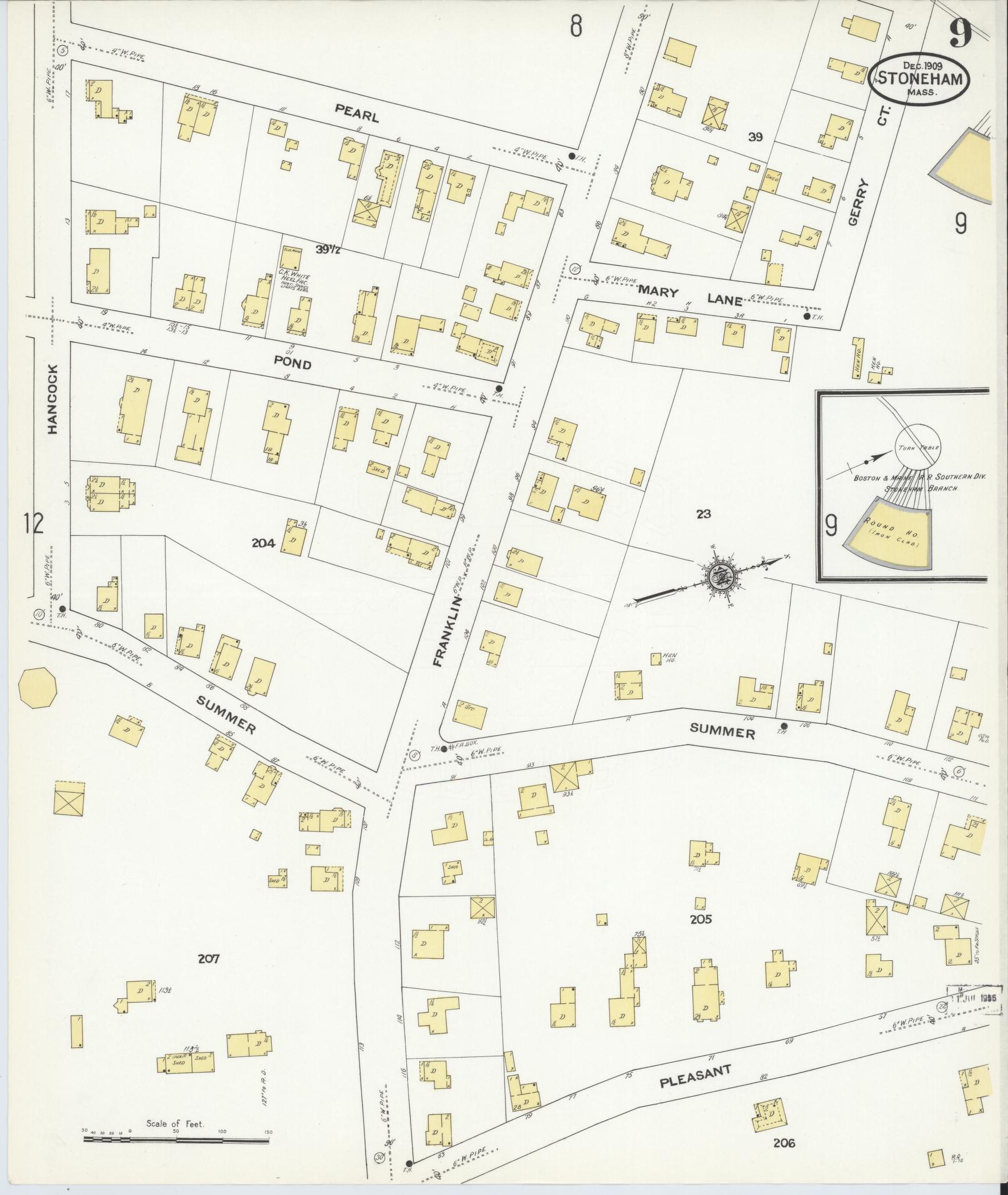 Sanborn Fire Insurance Map from Stoneham, Middlesex County, Massachusetts (1909), Sheet #0009 - Complete Map Set gallery image, historic Sanborn map, vintage wall art, Massachusetts Massachusetts