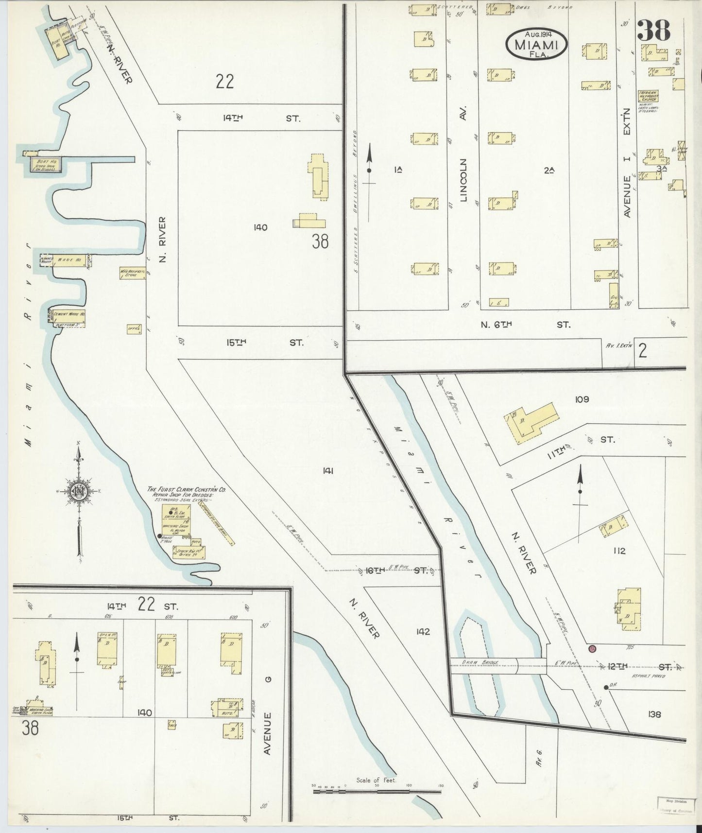 Sanborn Fire Insurance Map from Miami, Dade County, Florida (1914), Sheet #0038 - Complete Map Set gallery image, historic Sanborn map, vintage wall art, Florida Florida