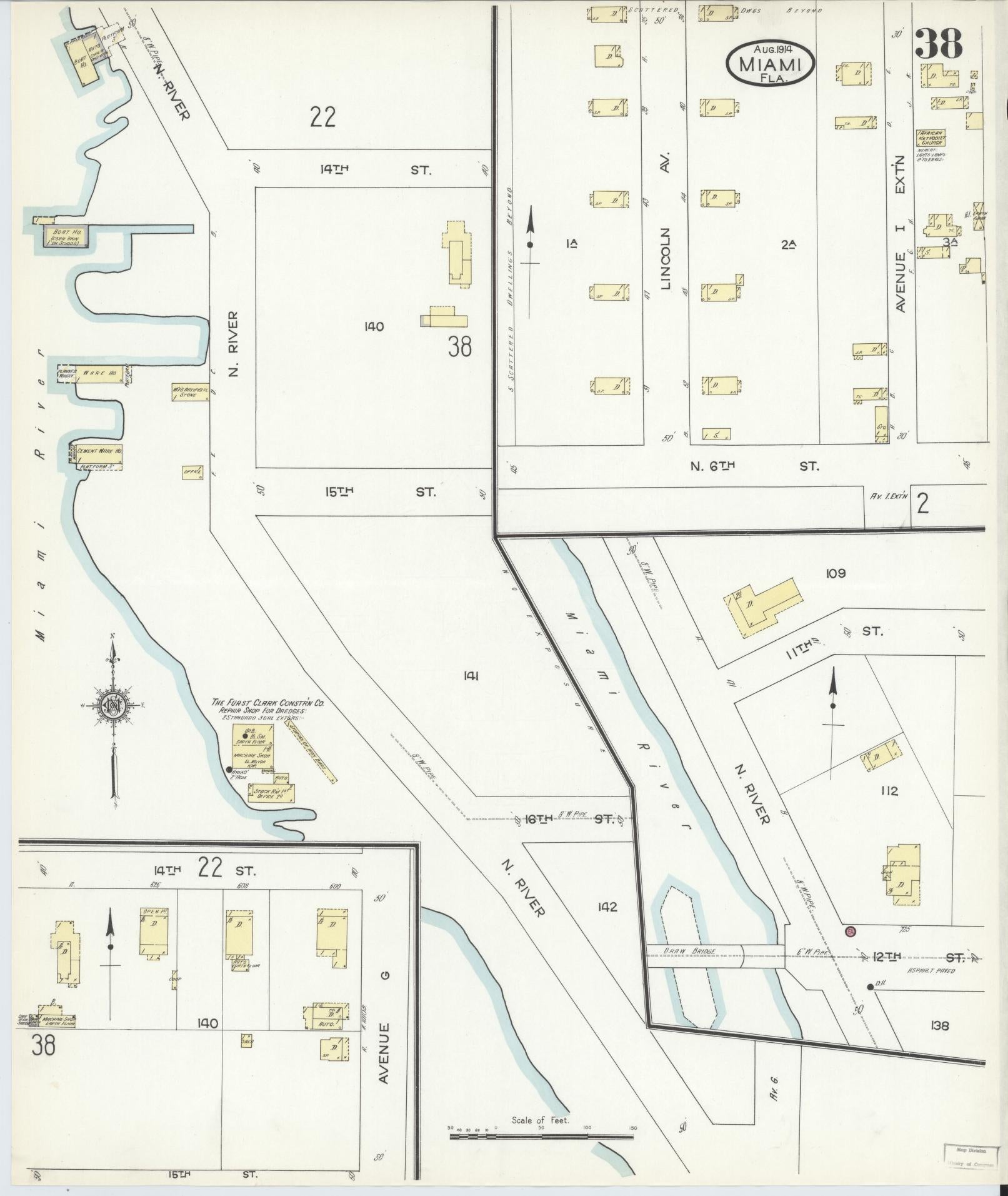 Sanborn Fire Insurance Map from Miami, Dade County, Florida (1914), Sheet #0038 - Complete Map Set gallery image, historic Sanborn map, vintage wall art, Florida Florida