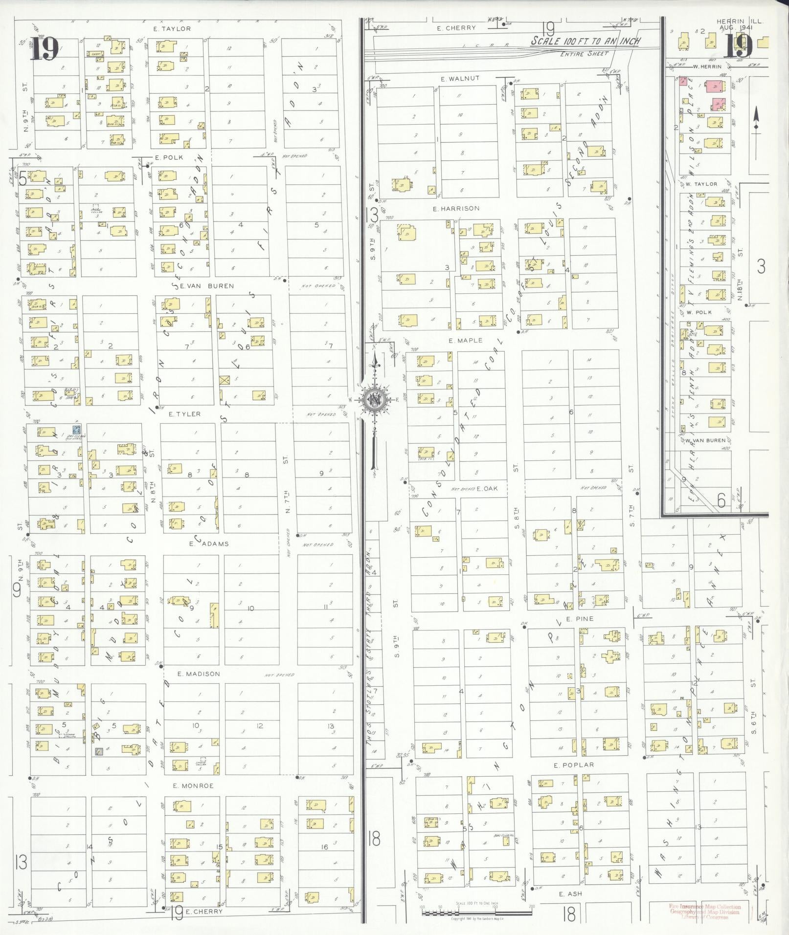 Sanborn Fire Insurance Map from Herrin, Williamson County, Illinois (1941), Sheet #0019 - Complete Map Set gallery image, historic Sanborn map, vintage wall art, Illinois Illinois