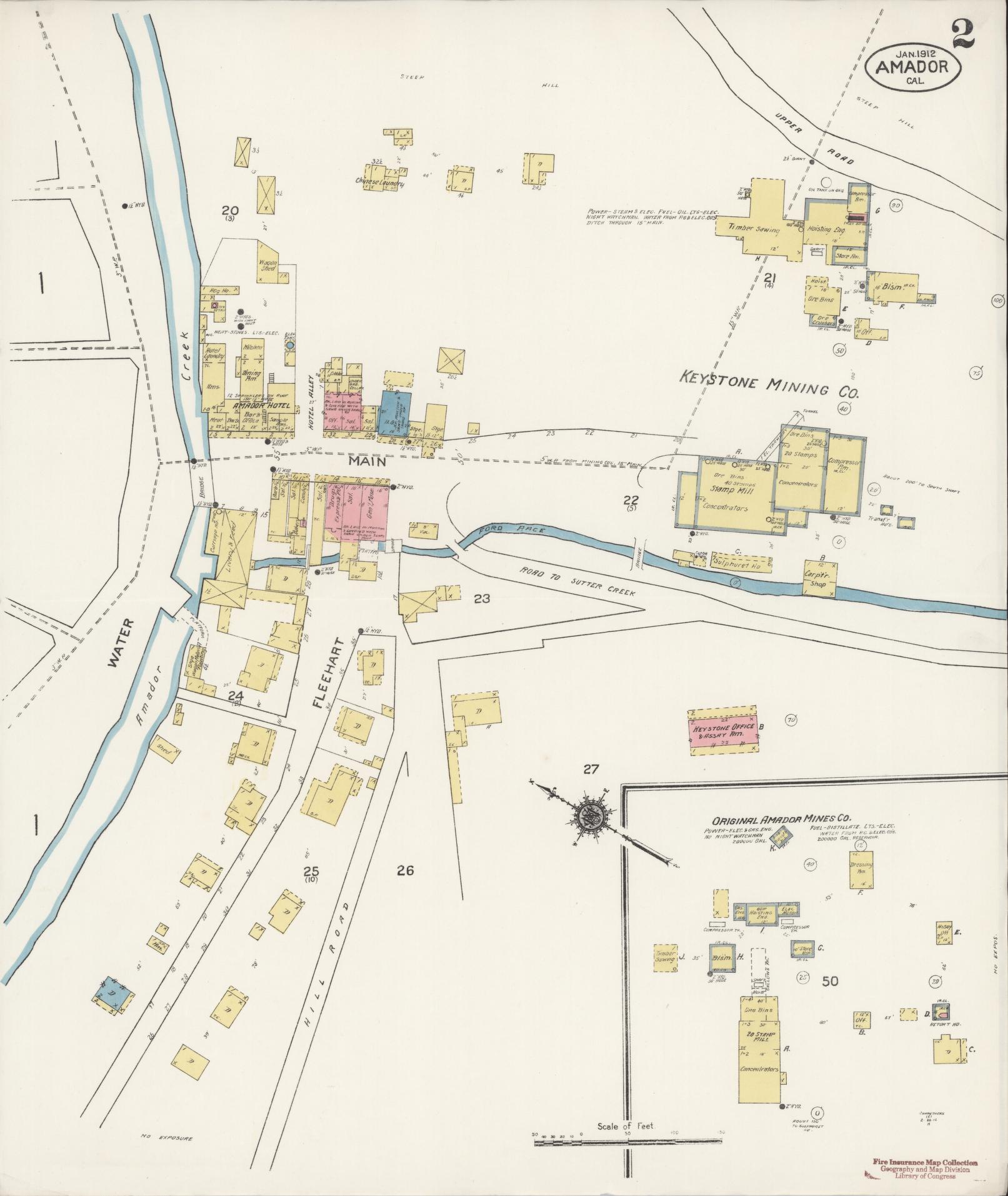 Sanborn Fire Insurance Map from Amador, Amador County, California (1912), Sheet #0002 - Historic Sanborn Fire Insurance Map Print, vintage old map wall art, antique decor, genealogy gift, California California map