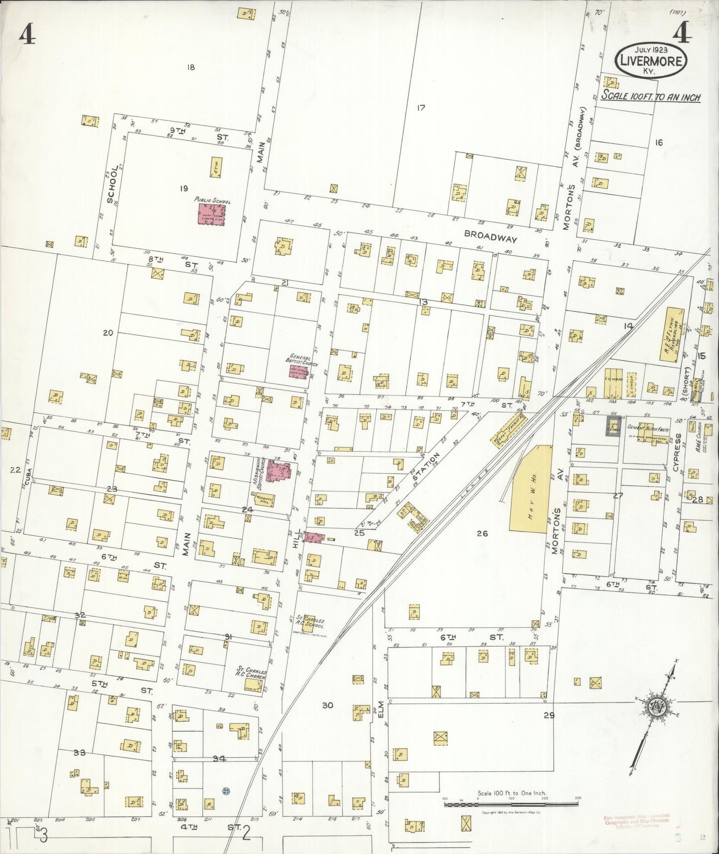 Sanborn Fire Insurance Map from Livermore, Mclean County, Kentucky (1923), Sheet #0004 - Complete Map Set gallery image, historic Sanborn map, vintage wall art, Kentucky Kentucky