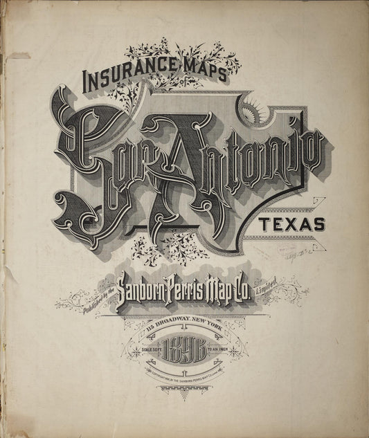 Sanborn Fire Insurance Map from San Antonio, Bexar County, Texas (1896), Sheet #0001 - Historic Sanborn Fire Insurance Map Print, vintage old map wall art, antique decor, genealogy gift, Texas Texas map