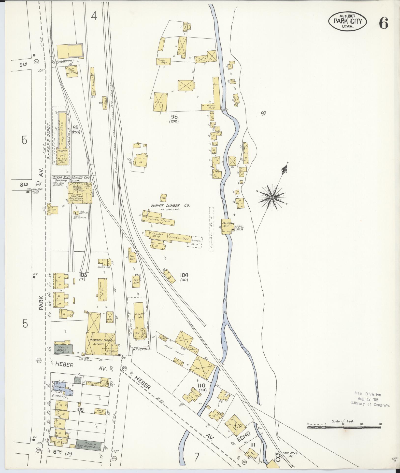 Sanborn Fire Insurance Map from Park City, Summit County, Utah (1907), Sheet #0006 - Complete Map Set gallery image, historic Sanborn map, vintage wall art, Utah Utah