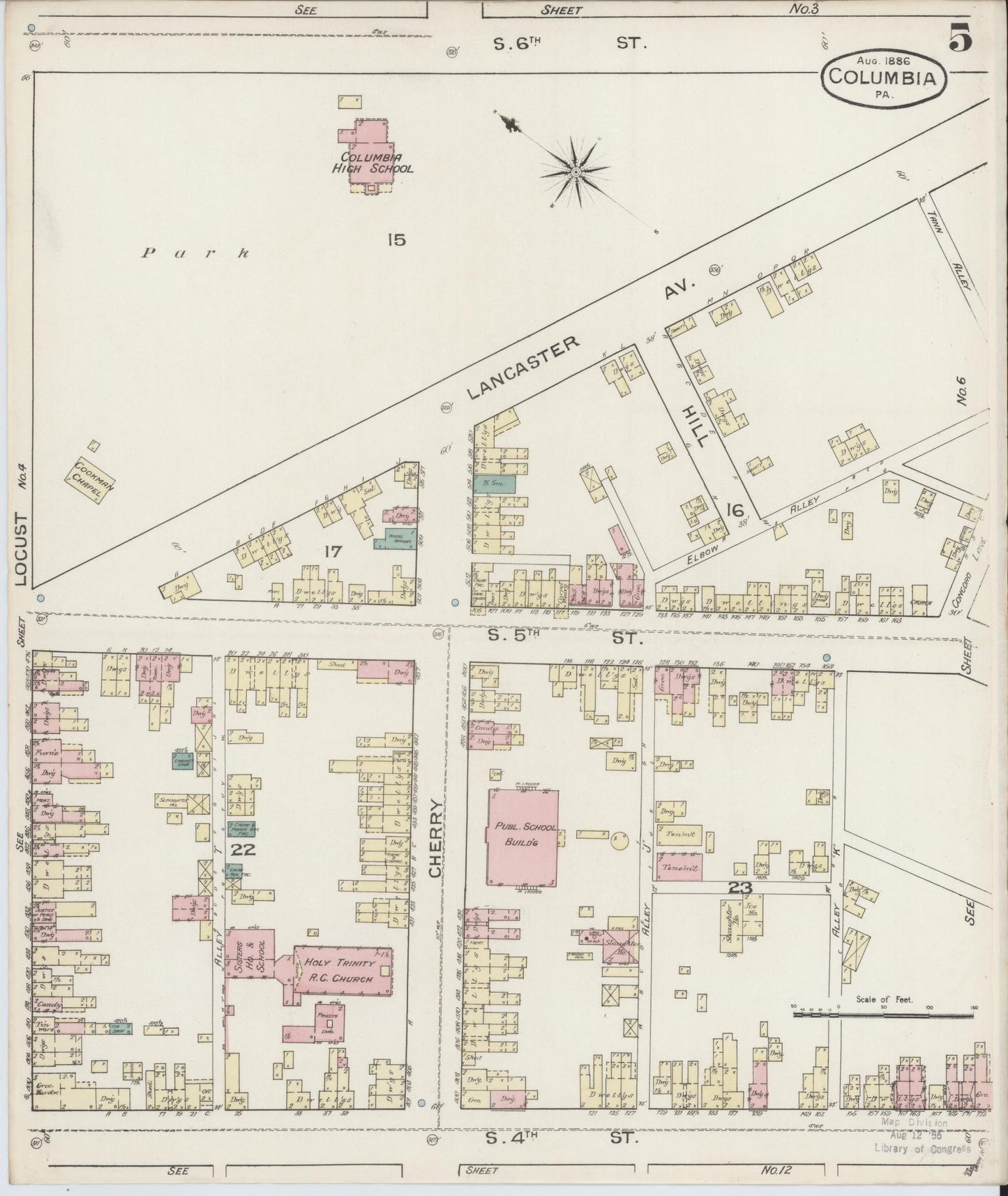 Sanborn Fire Insurance Map from Columbia, Lancaster County, Pennsylvania (1886), Sheet #0005 - Historic Sanborn Fire Insurance Map Print, vintage old map wall art, antique decor, genealogy gift, Pennsylvania Pennsylvania map