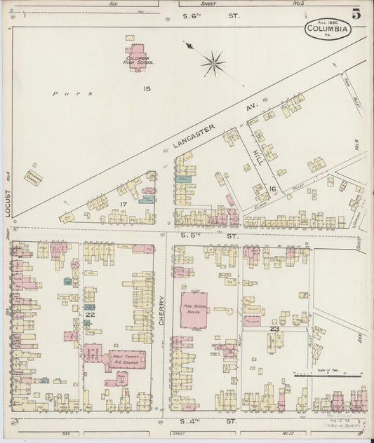 Sanborn Fire Insurance Map from Columbia, Lancaster County, Pennsylvania (1886), Sheet #0005 - Historic Sanborn Fire Insurance Map Print, vintage old map wall art, antique decor, genealogy gift, Pennsylvania Pennsylvania map