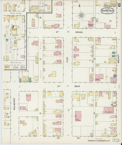 Sanborn Fire Insurance Map from Rising Sun, Ohio County, Indiana (1892), Sheet #0002 - Historic Sanborn Fire Insurance Map Print, vintage old map wall art, antique decor, genealogy gift, Rising Sun Ohio map