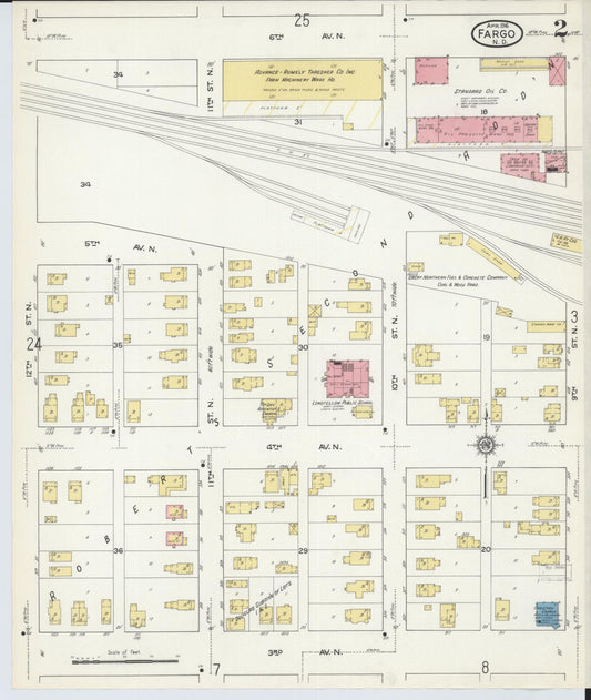 Sanborn Fire Insurance Map from Fargo, Cass County, North Dakota (1916), Sheet #0002 - Historic Sanborn Fire Insurance Map Print, vintage old map wall art, antique decor, genealogy gift, North Dakota North Dakota map