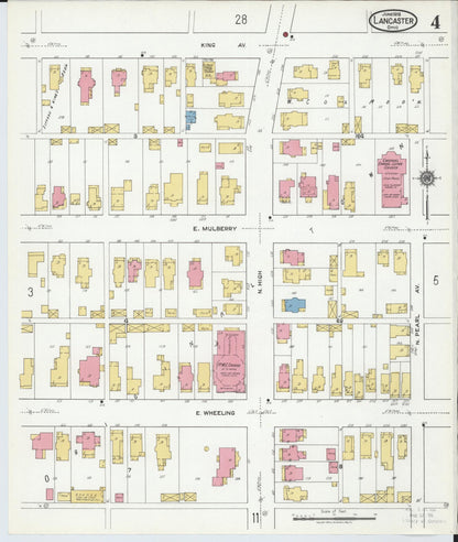 Sanborn Fire Insurance Map from Lancaster, Fairfield County, Ohio (1919), Sheet #0004 - Historic Sanborn Fire Insurance Map Print, vintage old map wall art, antique decor, genealogy gift, Ohio Ohio map