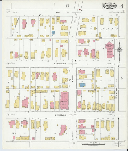 Sanborn Fire Insurance Map from Lancaster, Fairfield County, Ohio (1919), Sheet #0004 - Historic Sanborn Fire Insurance Map Print, vintage old map wall art, antique decor, genealogy gift, Ohio Ohio map