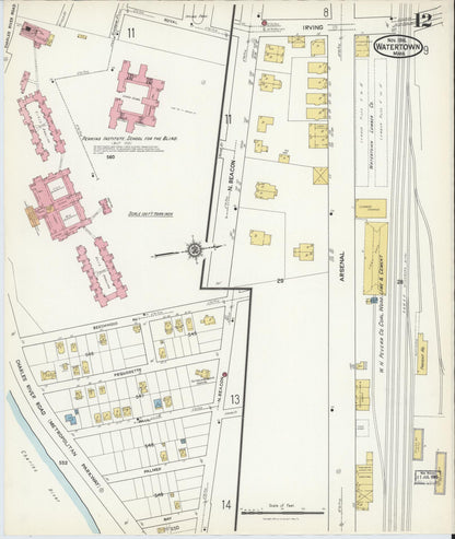 Sanborn Fire Insurance Map from Watertown, Middlesex County, Massachusetts (1916), Sheet #0012 - Complete Map Set gallery image, historic Sanborn map, vintage wall art, Massachusetts Massachusetts