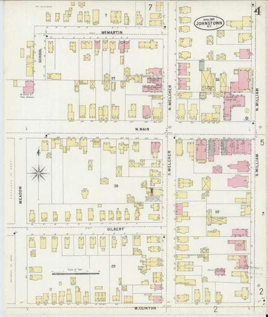 Sanborn Fire Insurance Map from Johnstown, Fulton County, New York (1897), Sheet #0004 - Historic Sanborn Fire Insurance Map Print, vintage old map wall art, antique decor, genealogy gift, New York New York map