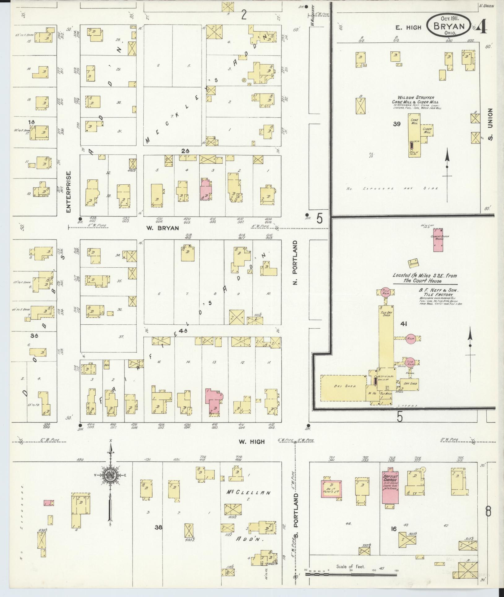 Sanborn Fire Insurance Map from Bryan, Williams County, Ohio (1911), Sheet #0004 - Historic Sanborn Fire Insurance Map Print, vintage old map wall art, antique decor, genealogy gift, Ohio Ohio map