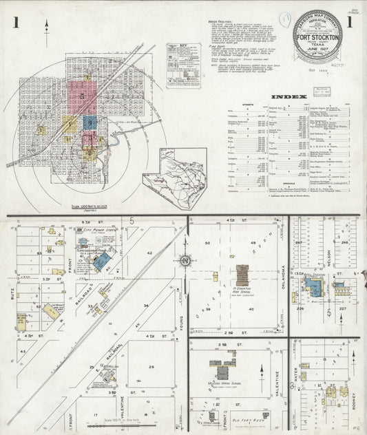 Sanborn Fire Insurance Map from Fort Stockton, Pecos County, Texas (1927), Sheet #0001 - Historic Sanborn Fire Insurance Map Print, vintage old map wall art, antique decor, genealogy gift, Texas Texas map