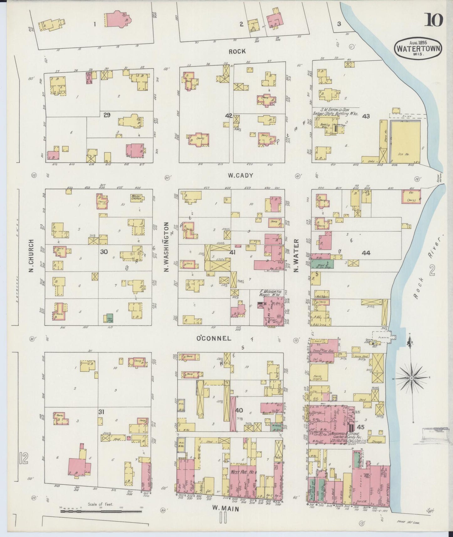 Sanborn Fire Insurance Map from Watertown, Jefferson County, Wisconsin (1895), Sheet #0010 - Historic Sanborn Fire Insurance Map Print, vintage old map wall art, antique decor, genealogy gift, Wisconsin Wisconsin map