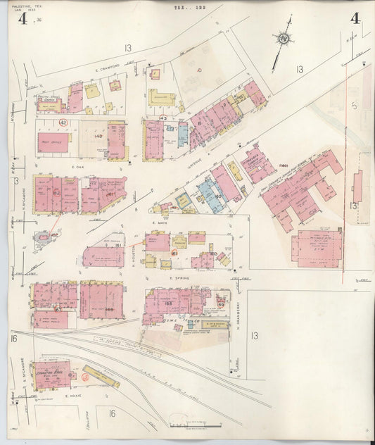 Sanborn Fire Insurance Map from Palestine, Anderson County, Texas (1949), Sheet #0004 - Historic Sanborn Fire Insurance Map Print, vintage old map wall art, antique decor, genealogy gift, Texas Texas map