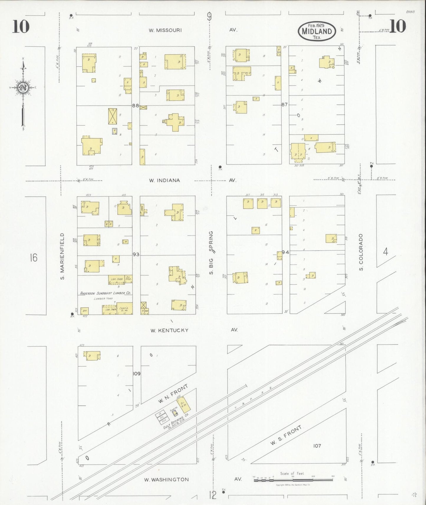 Sanborn Fire Insurance Map from Midland, Midland County, Texas (1929), Sheet #0010 - Historic Sanborn Fire Insurance Map Print, vintage old map wall art, antique decor, genealogy gift, Texas Texas map