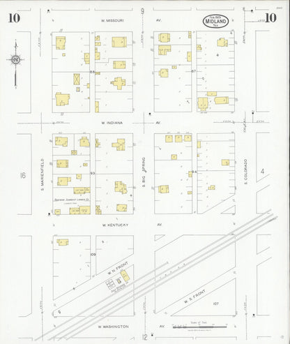 Sanborn Fire Insurance Map from Midland, Midland County, Texas (1929), Sheet #0010 - Historic Sanborn Fire Insurance Map Print, vintage old map wall art, antique decor, genealogy gift, Texas Texas map
